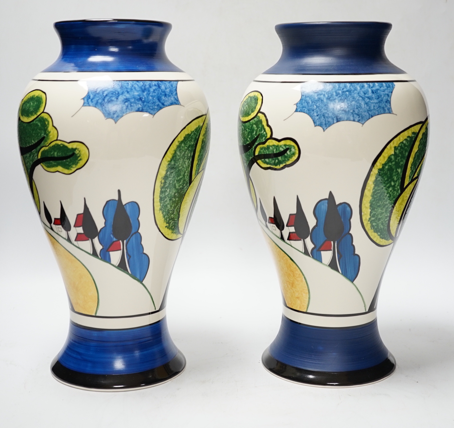 Two Wedgwood Clarice Cliff limited edition May Avenue Meiping vases, each with boxes and certificates, 30cm high